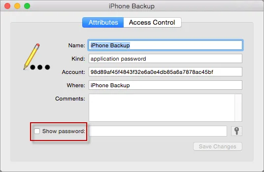 Keychain iTunes backup password