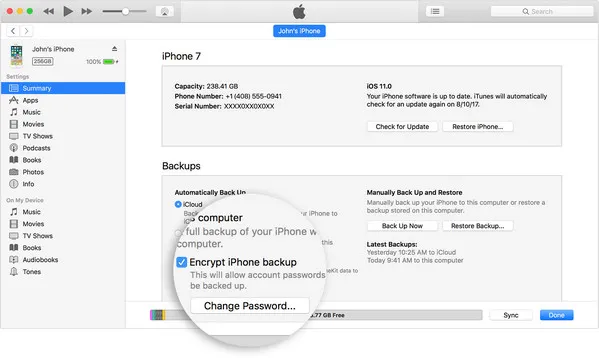 Change iPhone Backup Password iTunes