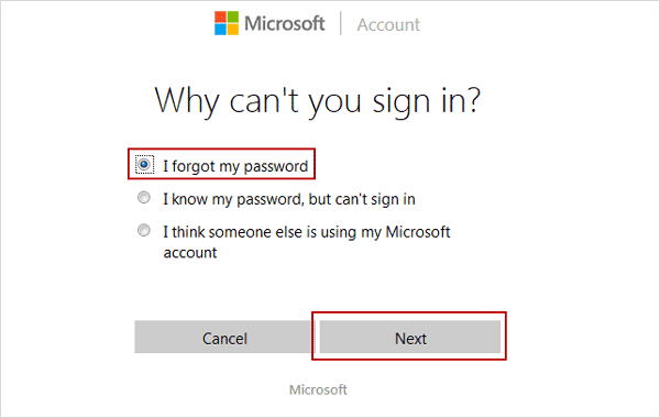 microsoft forgot login password