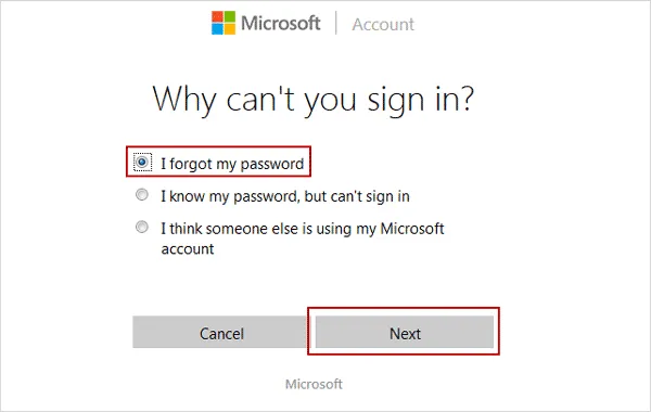 microsoft account reset