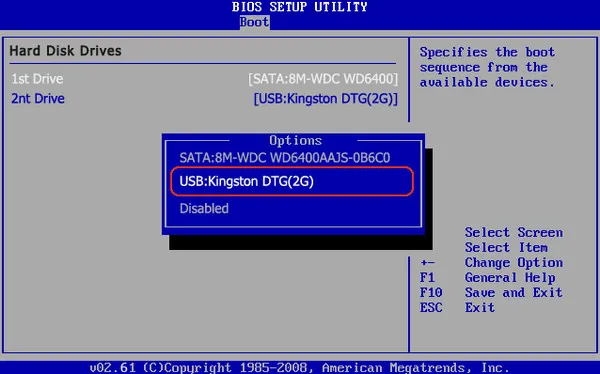 Bios settings for boot option