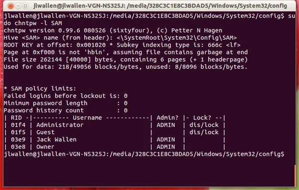 Ubuntu chntpw