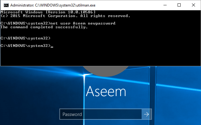 reset windows password with command prompt