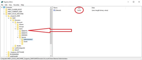 Registry Editor Removing Admin Account