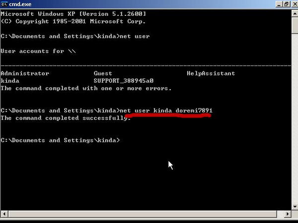 change admin password from command prompt windows 7