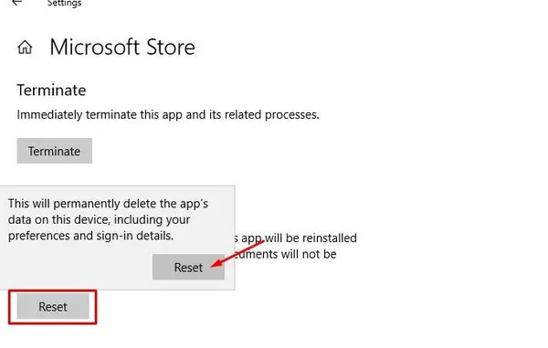 reset microsoft store on Windows 10