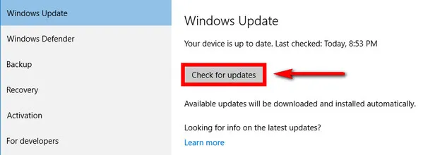 check windows 10 updates